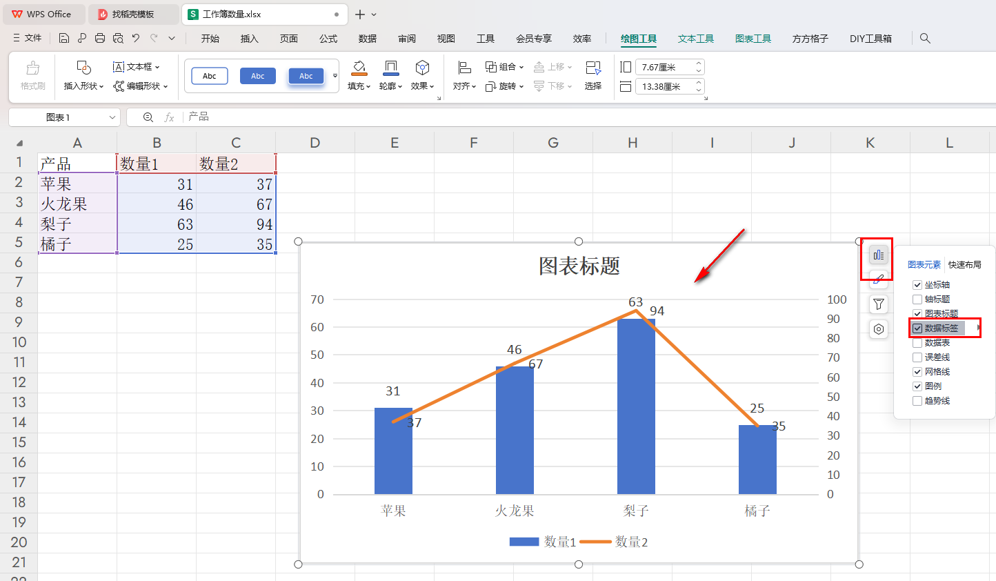 WPS雙縱坐標軸