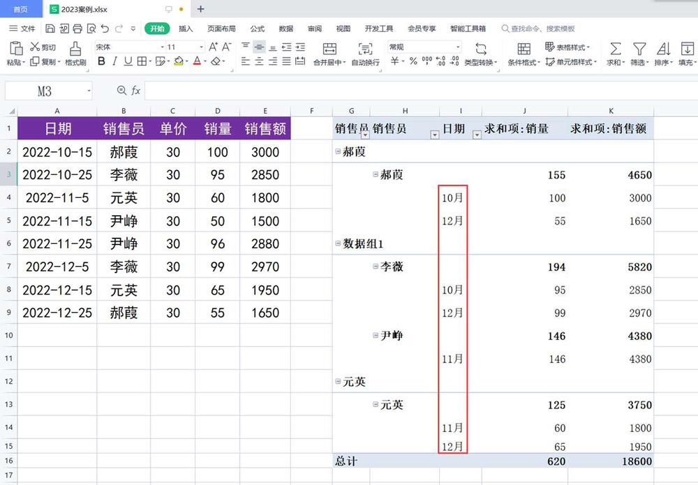 wps數據透視表數據分組技巧